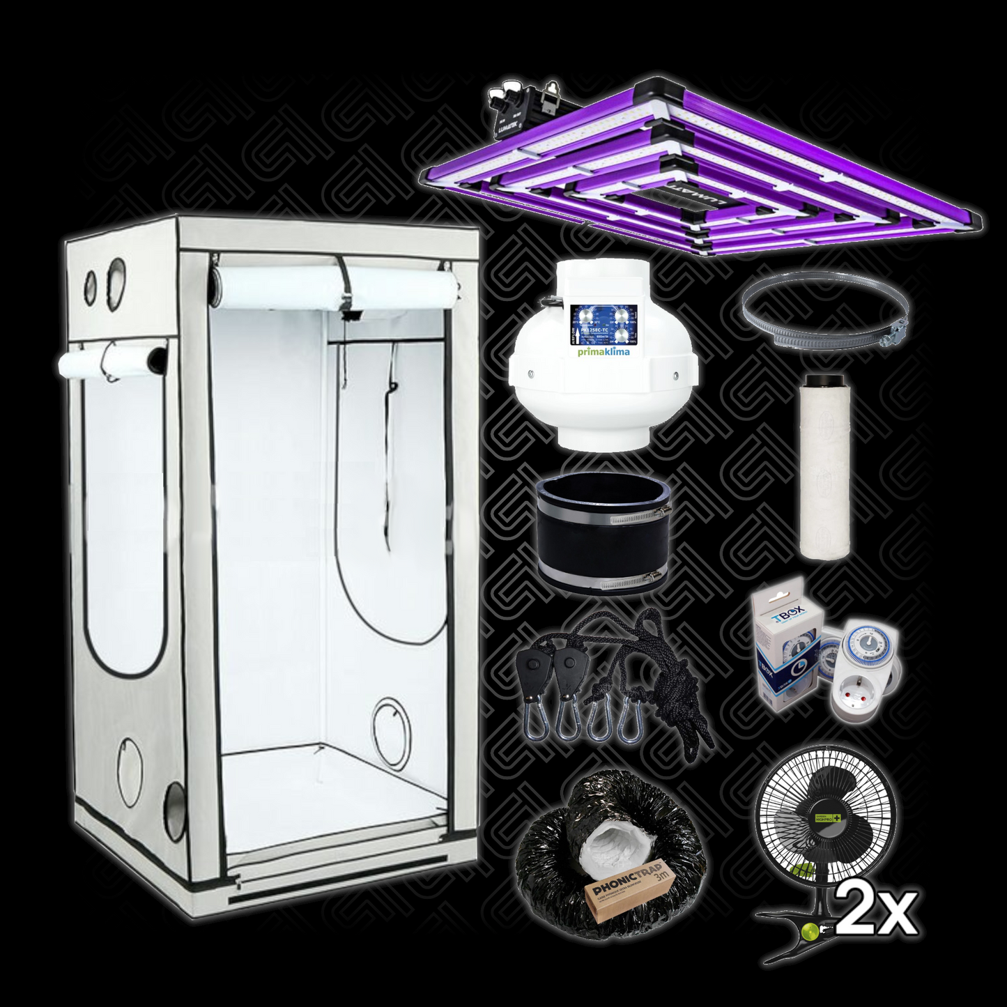 Profi Komplettset L LED 300 W – Grow‑Zelt 100x100x200 cm