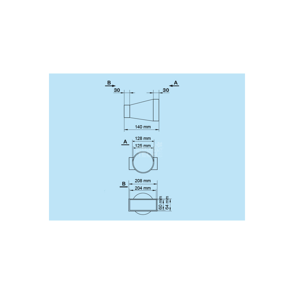 Fensterauslass Ø125 mm auf 208×64 mm – Abluftfensteradapter