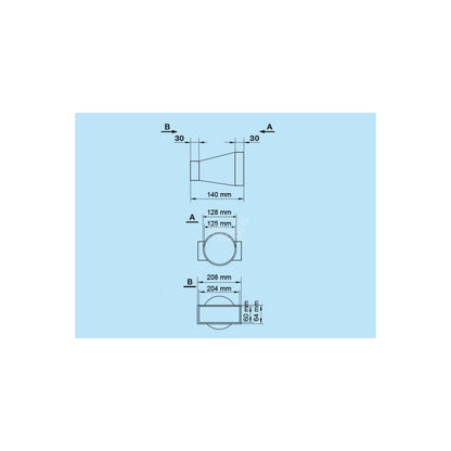 Fensterauslass Ø125 mm auf 208×64 mm – Abluftfensteradapter
